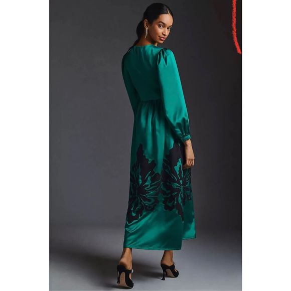 New Anthropologie Nikasha Embroidered Satin Dress Size Small - Picture 4 of 9